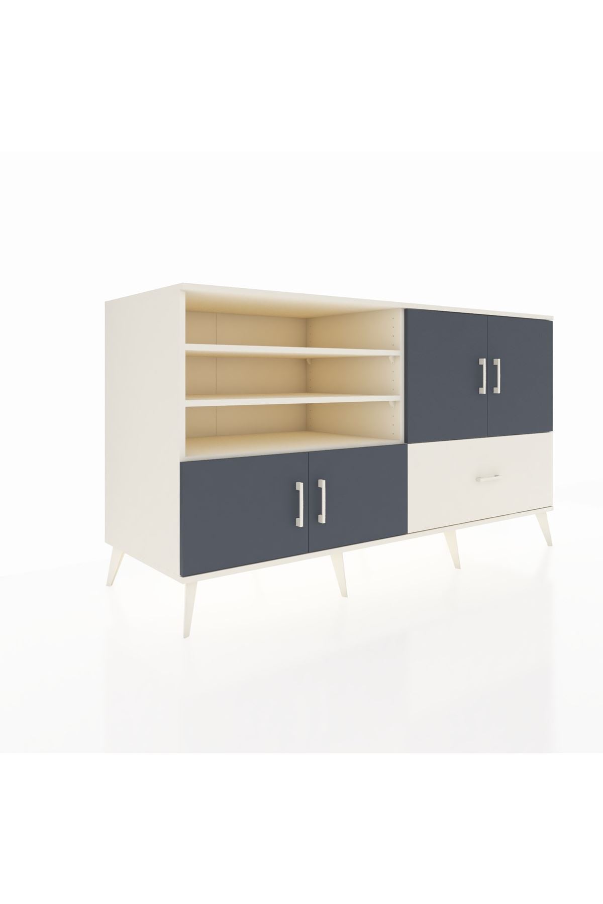 Kronos Konsol 5 Raflı Tek Çekmeceli 4 Kapaklı 176x59x99 Aytaşı-Antrasit/Aytaşı