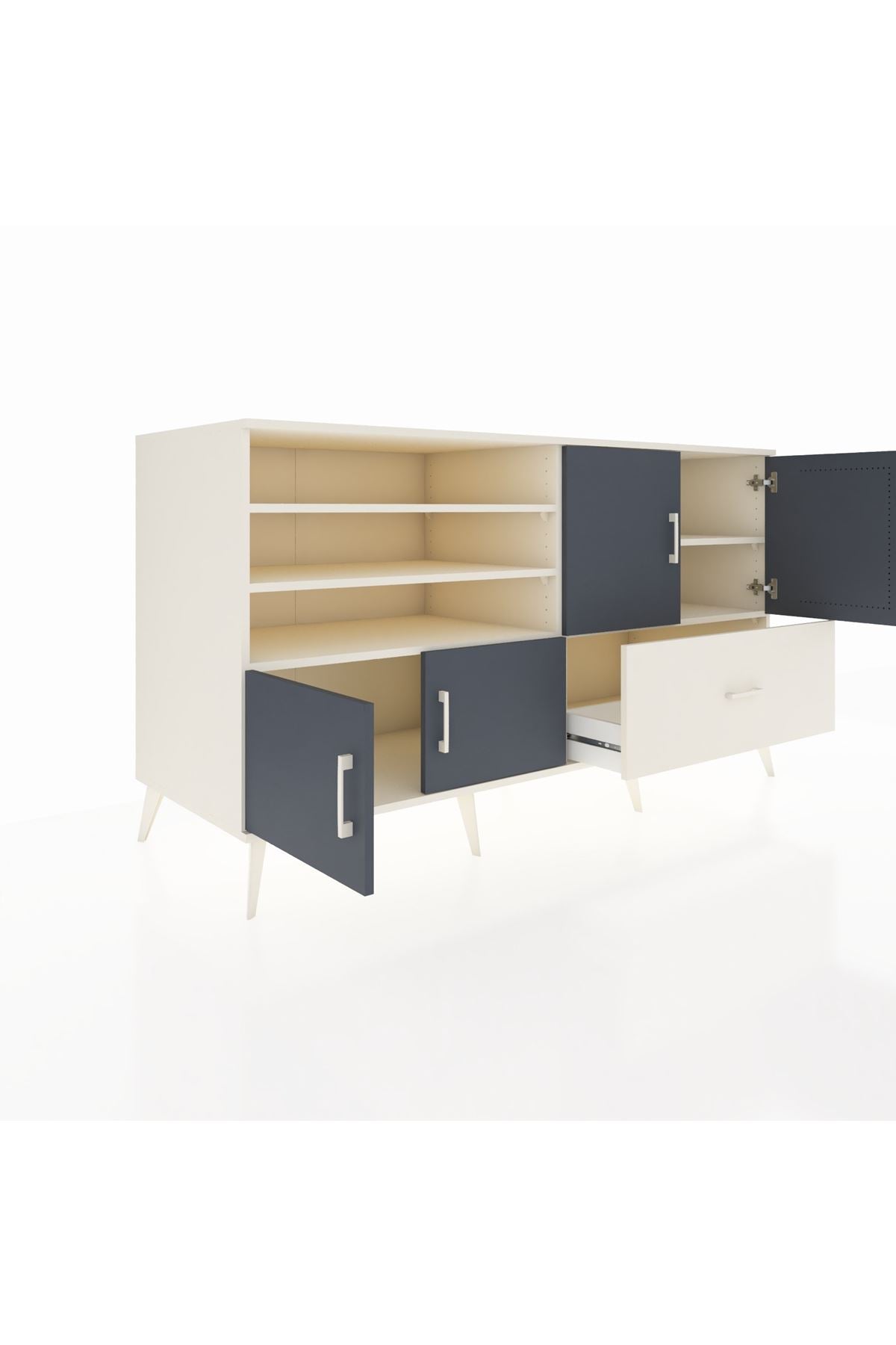 Kronos Konsol 5 Raflı Tek Çekmeceli 4 Kapaklı 176x59x99 Aytaşı-Antrasit/Aytaşı