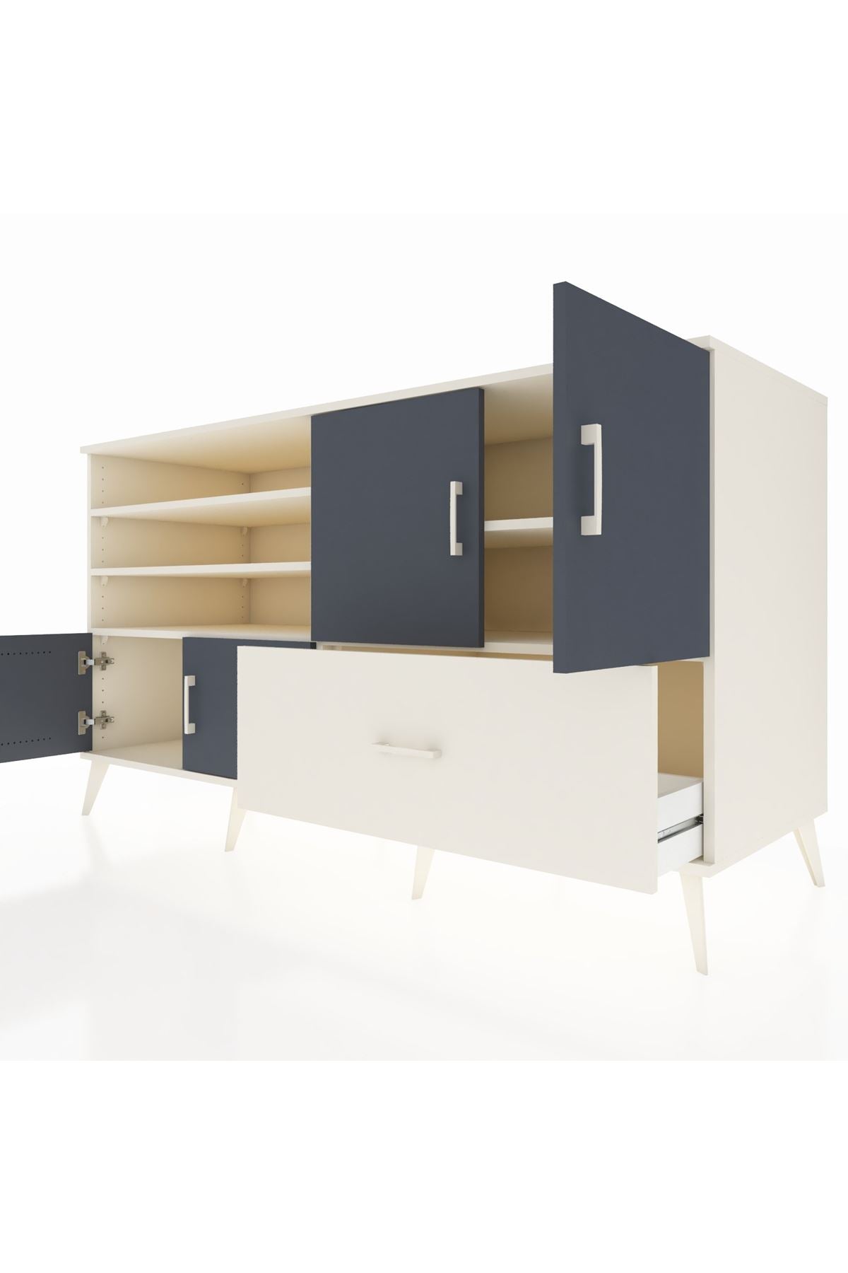 Kronos Konsol 5 Raflı Tek Çekmeceli 4 Kapaklı 176x59x99 Aytaşı-Antrasit/Aytaşı