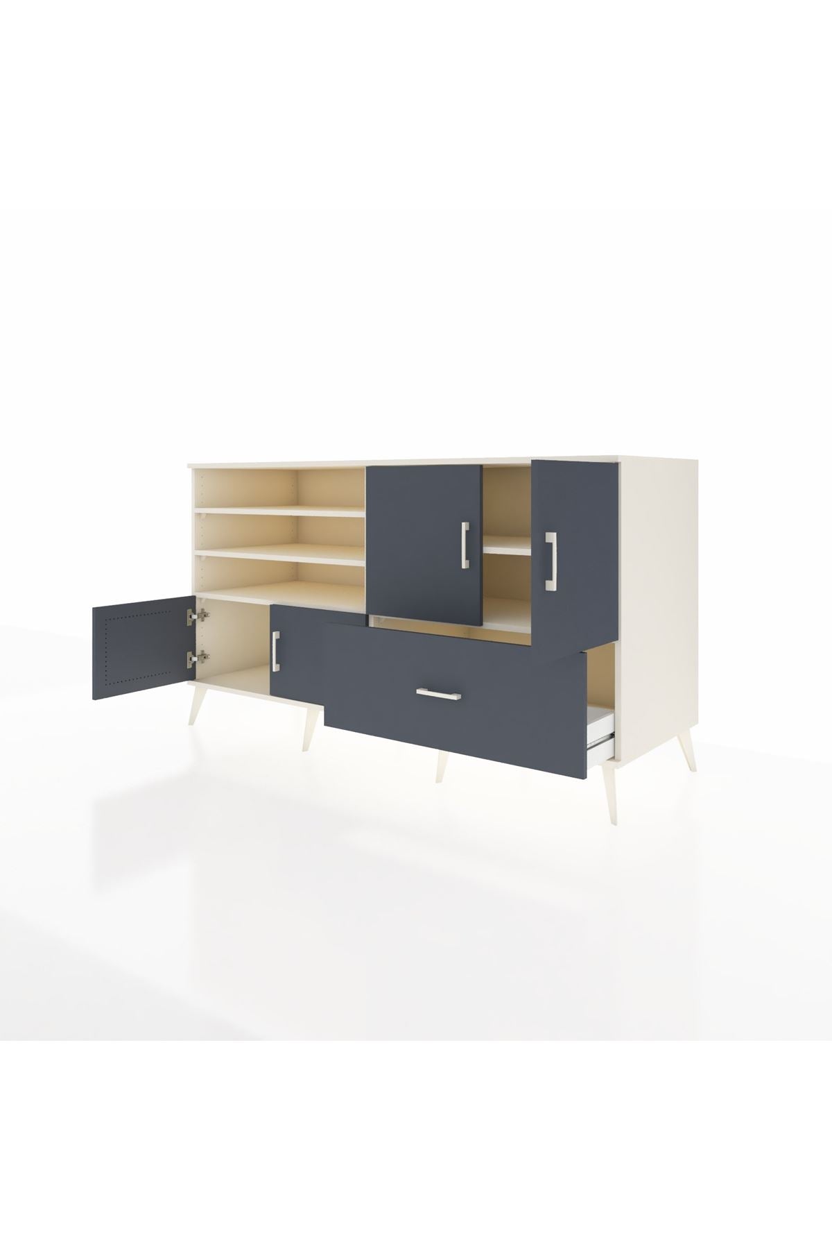 Kronos Konsol 5 Raflı Tek Çekmeceli 4 Kapaklı 176x59x99 Aytaşı-Antrasit