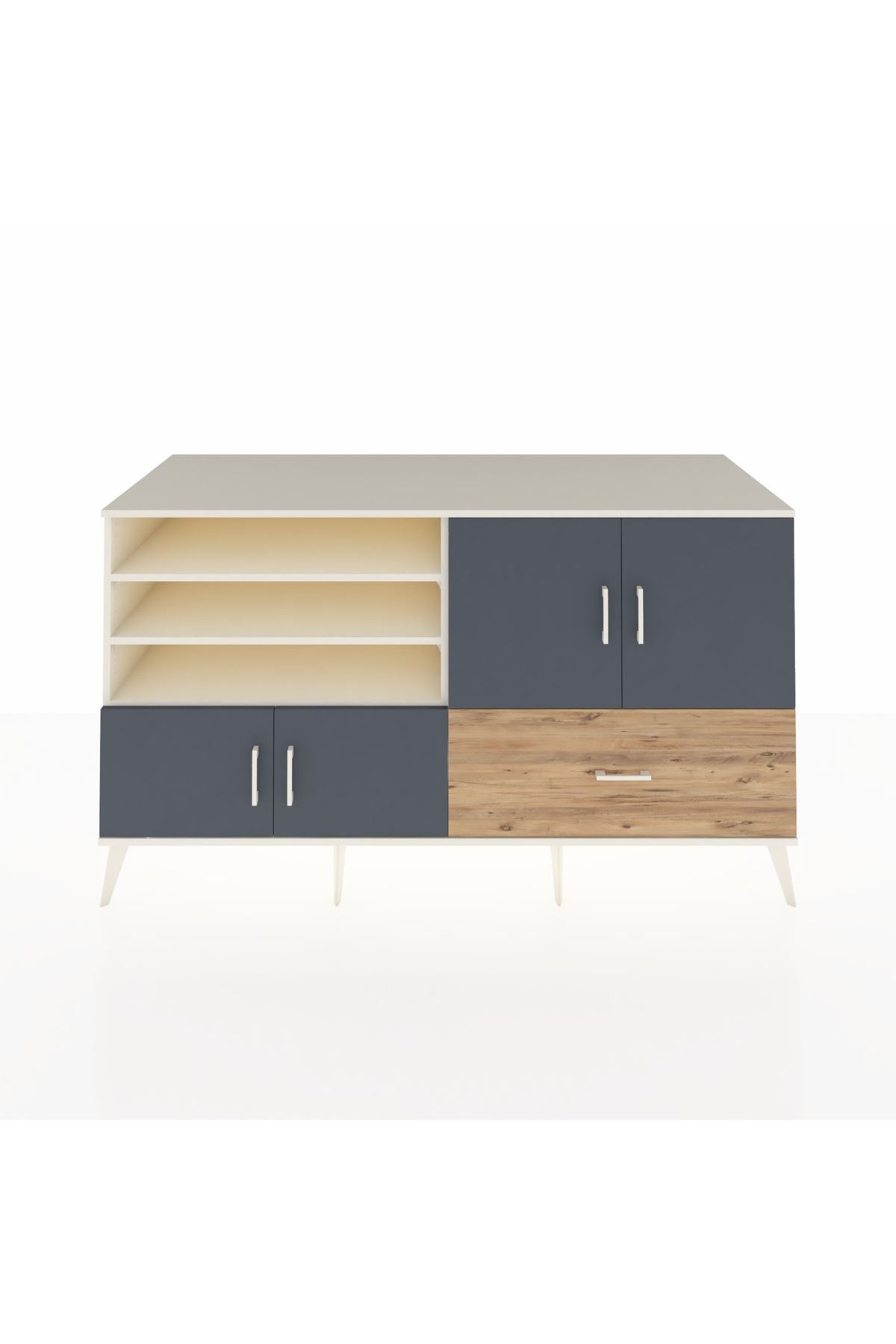 Kronos Konsol 5 Raflı Tek Çekmeceli 4 Kapaklı 176x59x99 Aytaşı-Antrasit/Çam