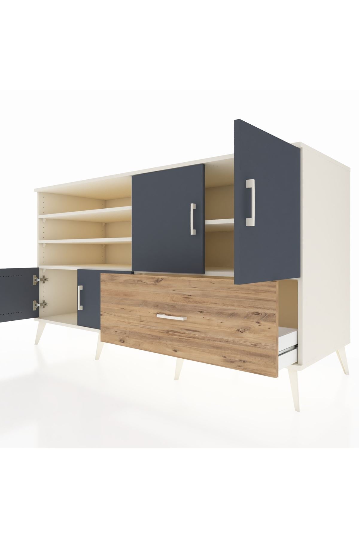 Kronos Konsol 5 Raflı Tek Çekmeceli 4 Kapaklı 176x59x99 Aytaşı-Antrasit/Çam