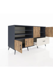 Kronos Konsol 5 Raflı Tek Çekmeceli 4 Kapaklı 176x59x99 Antrasit-Çam/Aytaşı