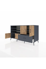 Kronos Konsol 5 Raflı Tek Çekmeceli 4 Kapaklı 176x59x99 Antrasit-Çam/Antrasit