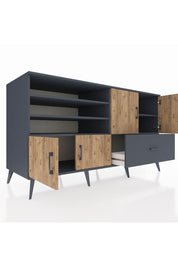 Kronos Konsol 5 Raflı Tek Çekmeceli 4 Kapaklı 176x59x99 Antrasit-Çam/Antrasit