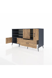 Kronos Konsol 5 Raflı Tek Çekmeceli 4 Kapaklı 176x59x99 Antrasit-Çam