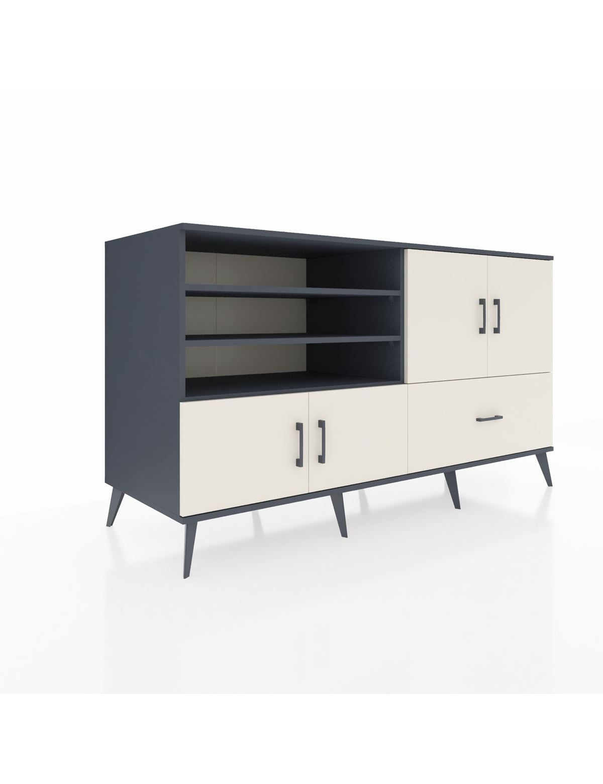 Kronos Konsol 5 Raflı Tek Çekmeceli 4 Kapaklı 176x59x99 Antrasit-Aytaşı