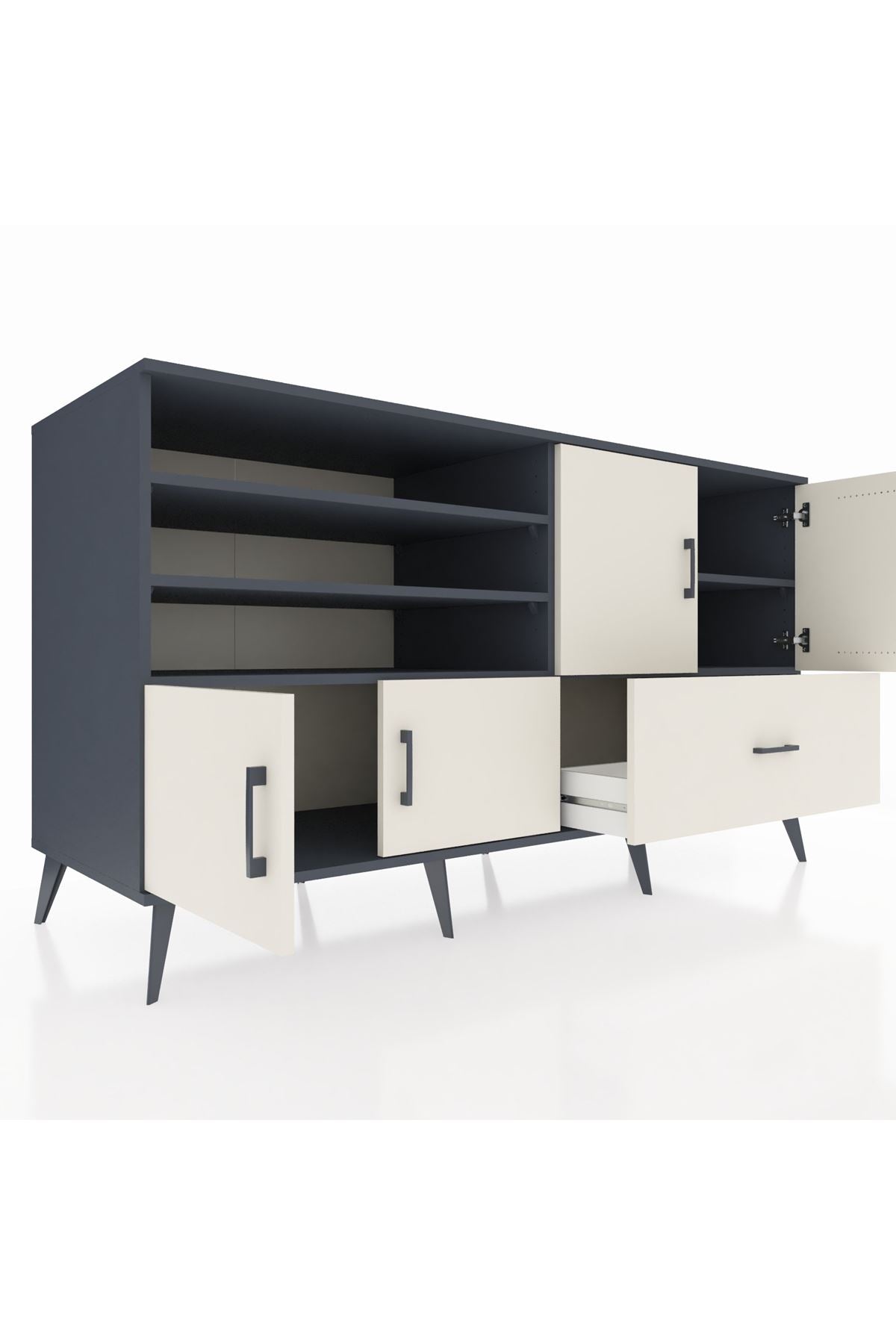 Kronos Konsol 5 Raflı Tek Çekmeceli 4 Kapaklı 176x59x99 Antrasit-Aytaşı