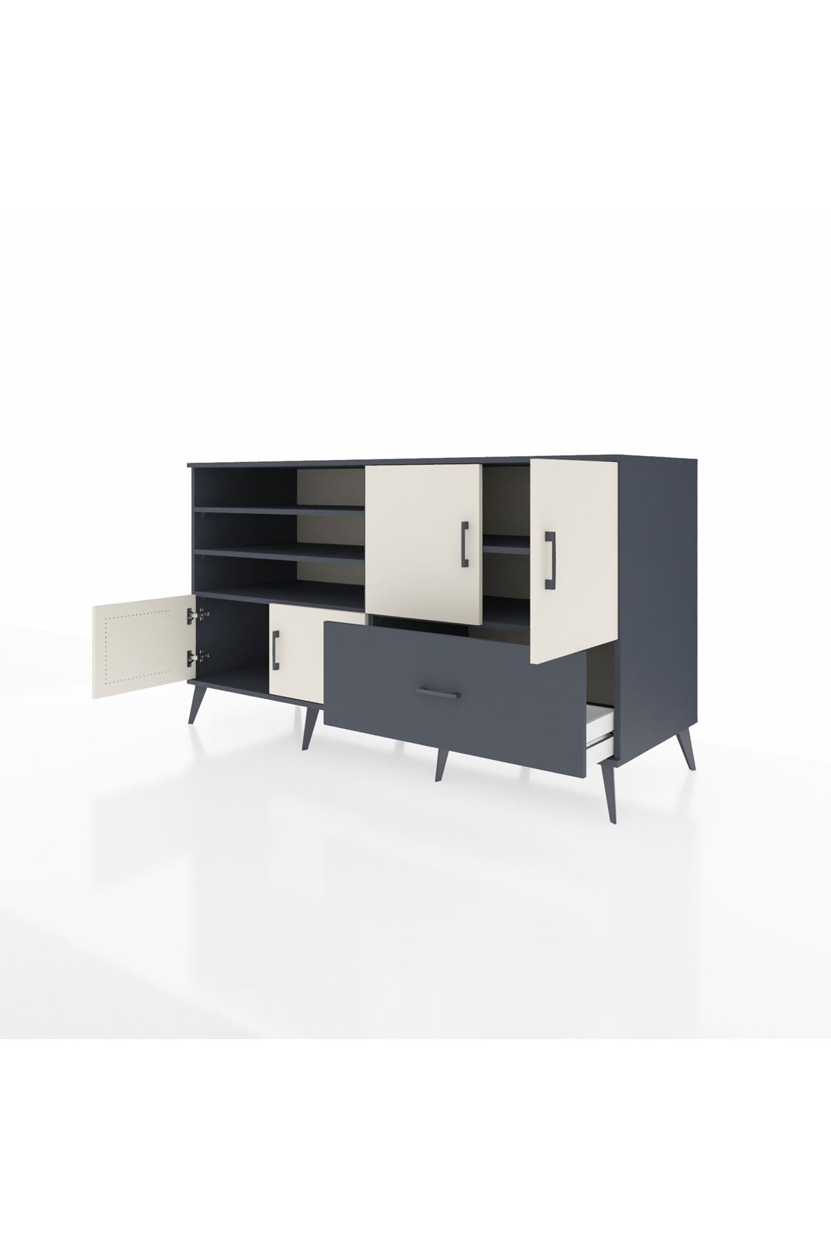 Kronos Konsol 5 Raflı Tek Çekmeceli 4 Kapaklı 176x59x99 Antrasit-Aytaşı/Antrasit