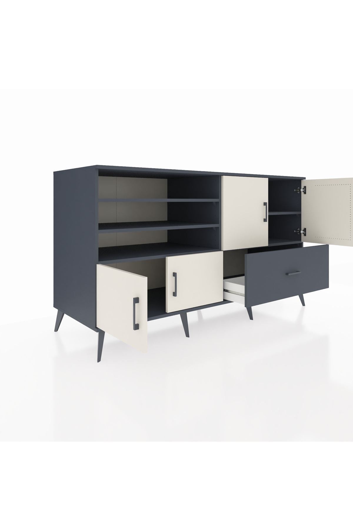 Kronos Konsol 5 Raflı Tek Çekmeceli 4 Kapaklı 176x59x99 Antrasit-Aytaşı/Antrasit