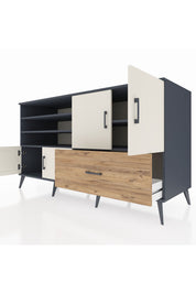 Kronos Konsol 5 Raflı Tek Çekmeceli 4 Kapaklı 176x59x99 Antrasit-Aytaşı/Çam