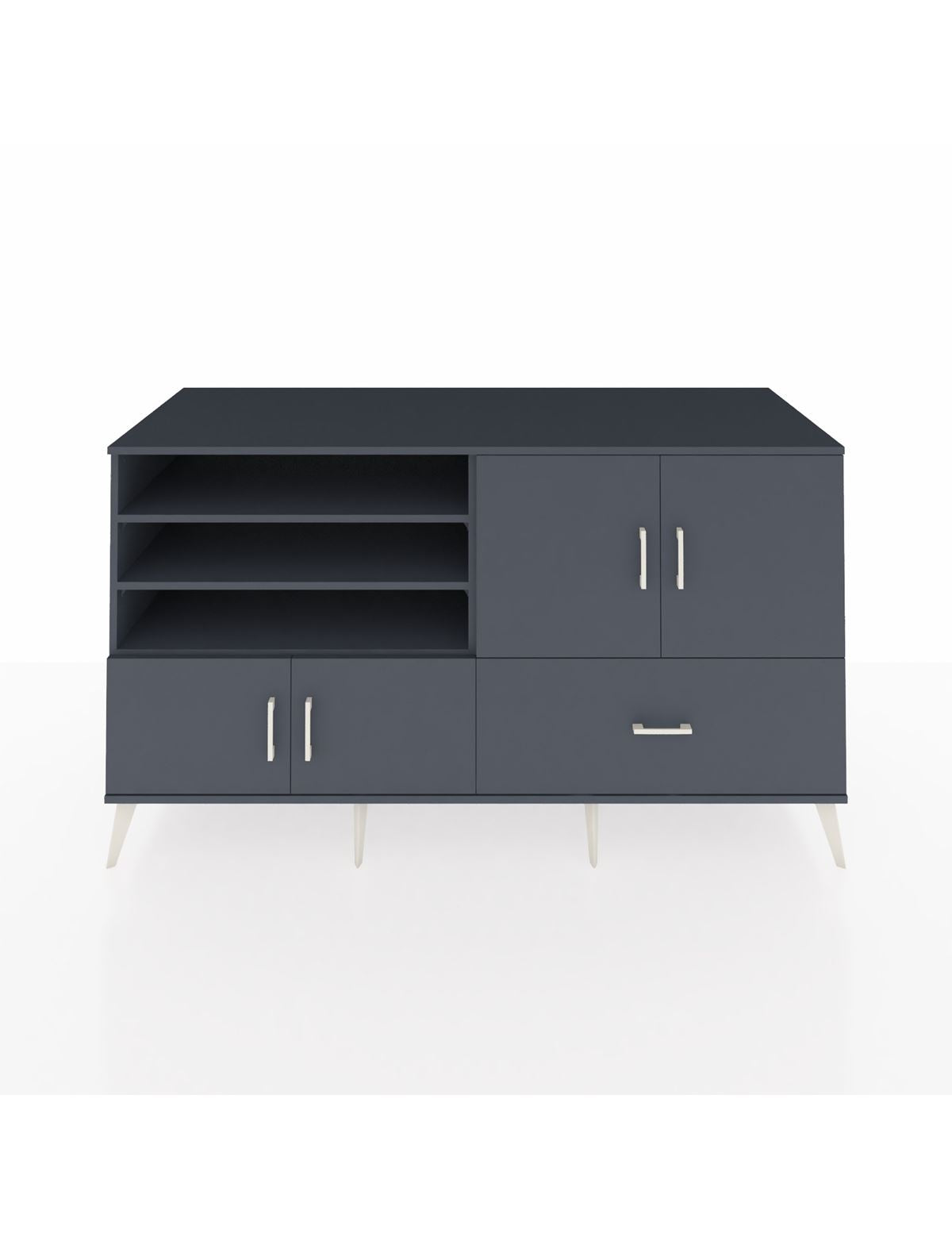 Kronos Konsol 5 Raflı Tek Çekmeceli 4 Kapaklı 176x59x99 Antrasit-Antrasit