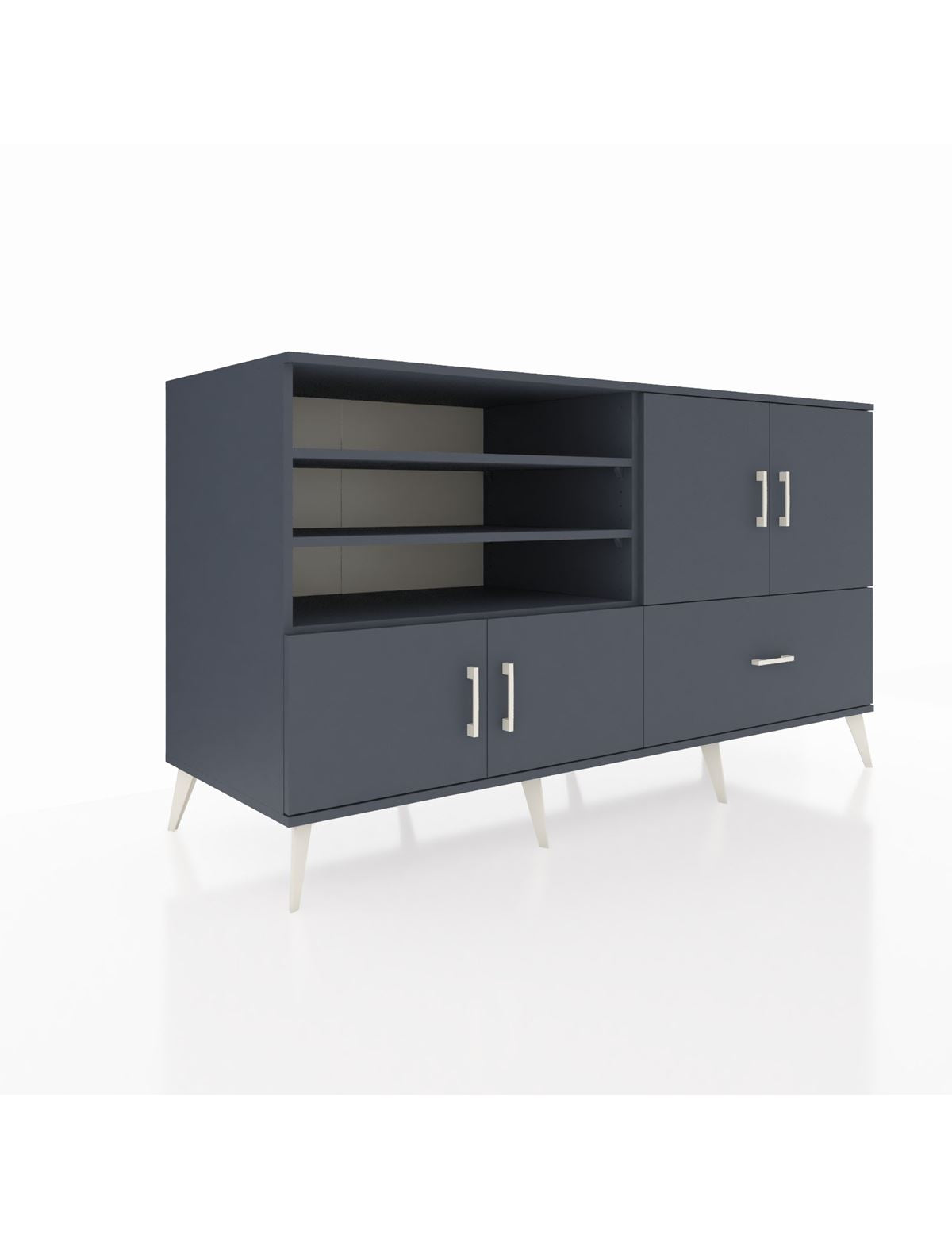 Kronos Konsol 5 Raflı Tek Çekmeceli 4 Kapaklı 176x59x99 Antrasit-Antrasit