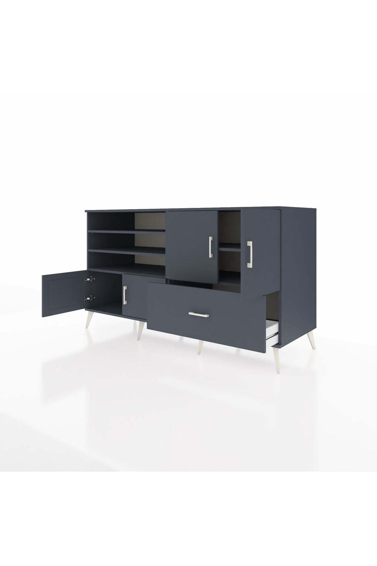 Kronos Konsol 5 Raflı Tek Çekmeceli 4 Kapaklı 176x59x99 Antrasit-Antrasit