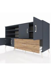 Kronos Konsol 5 Raflı Tek Çekmeceli 4 Kapaklı 176x59x99 Antrasit-Antrasit/Çam