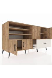 Kronos Konsol 5 Raflı Tek Çekmeceli 4 Kapaklı 176x59x99 Çam-Çam/Aytaşı