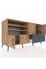 Kronos Konsol 5 Raflı Tek Çekmeceli 4 Kapaklı 176x59x99 Çam-Çam/Antrasit