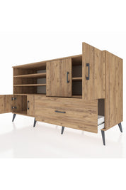 Kronos Konsol 5 Raflı Tek Çekmeceli 4 Kapaklı 176x59x99 Çam-Çam