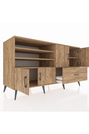 Kronos Konsol 5 Raflı Tek Çekmeceli 4 Kapaklı 176x59x99 Çam-Çam