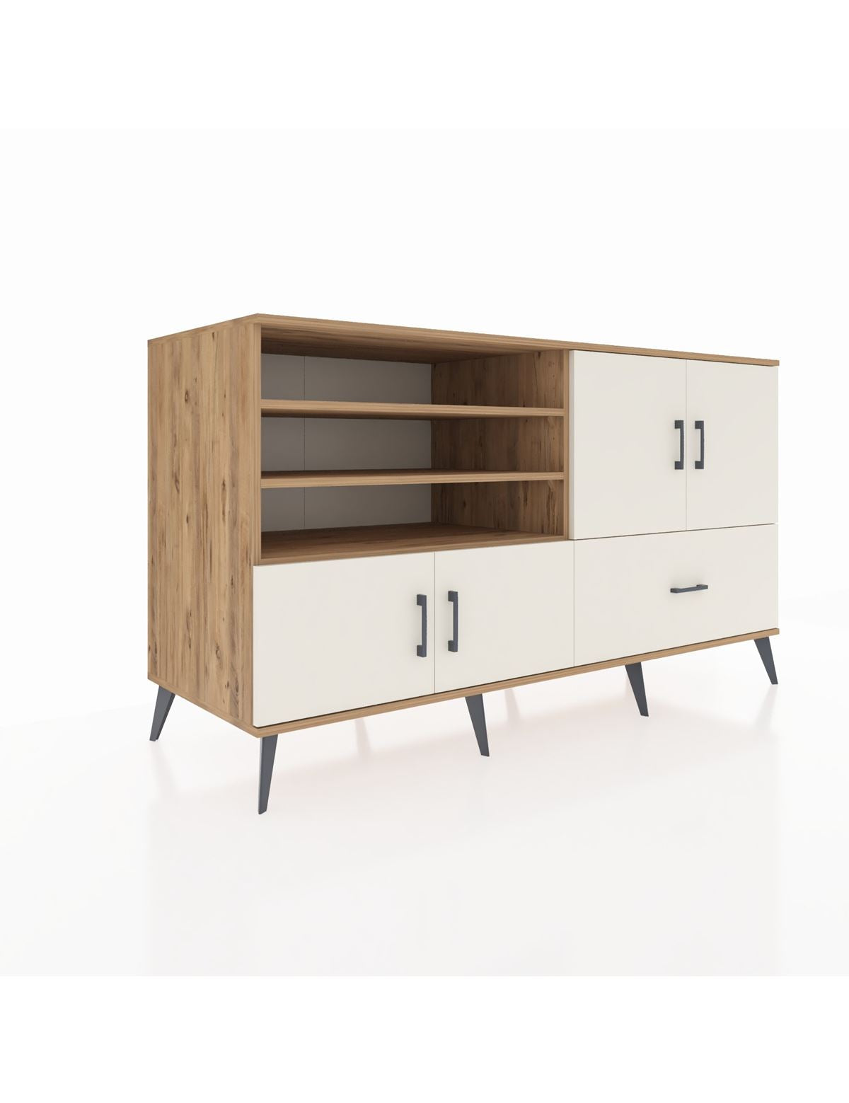 Kronos Konsol 5 Raflı Tek Çekmeceli 4 Kapaklı 176x59x99 Çam-Aytaşı