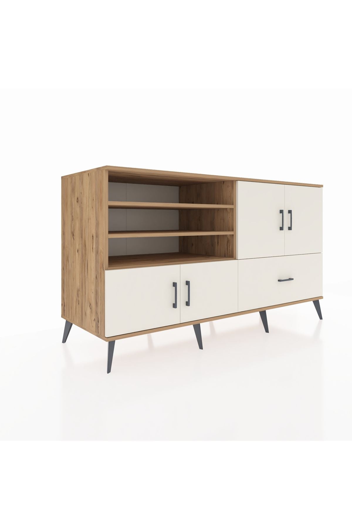 Kronos Konsol 5 Raflı Tek Çekmeceli 4 Kapaklı 176x59x99 Çam-Aytaşı