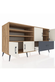 Kronos Konsol 5 Raflı Tek Çekmeceli 4 Kapaklı 176x59x99 Çam-Aytaşı/Antrasit