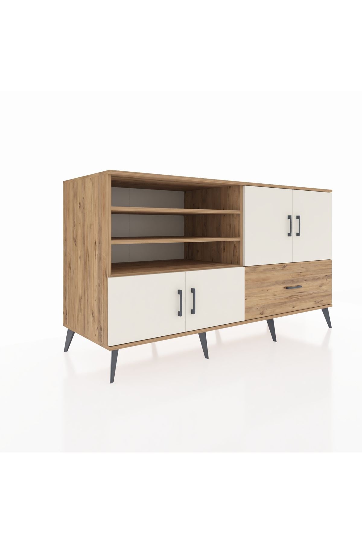 Kronos Konsol 5 Raflı Tek Çekmeceli 4 Kapaklı 176x59x99 Çam-Aytaşı/Çam