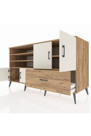 Kronos Konsol 5 Raflı Tek Çekmeceli 4 Kapaklı 176x59x99 Çam-Aytaşı/Çam