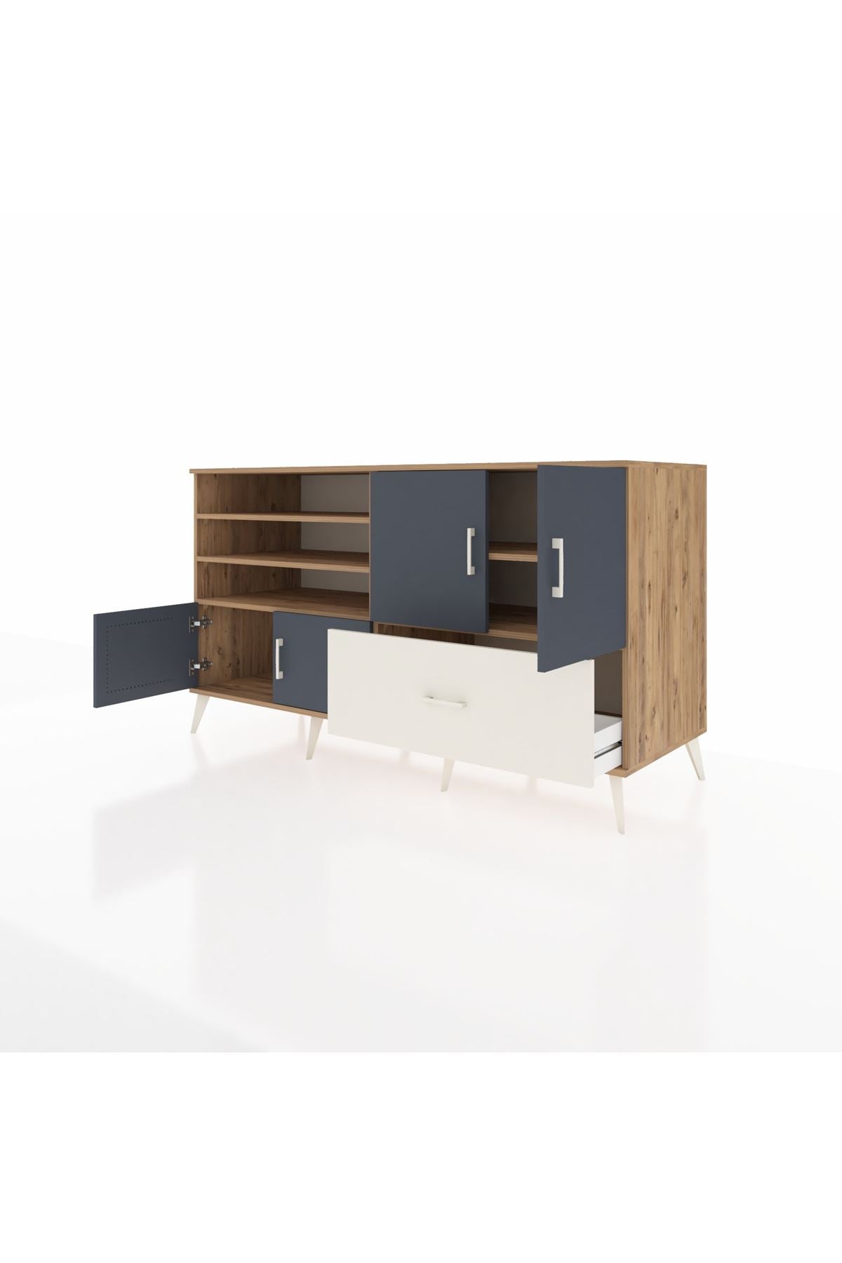 Kronos Konsol 5 Raflı Tek Çekmeceli 4 Kapaklı 176x59x99 Çam-Antrasit/Aytaşı