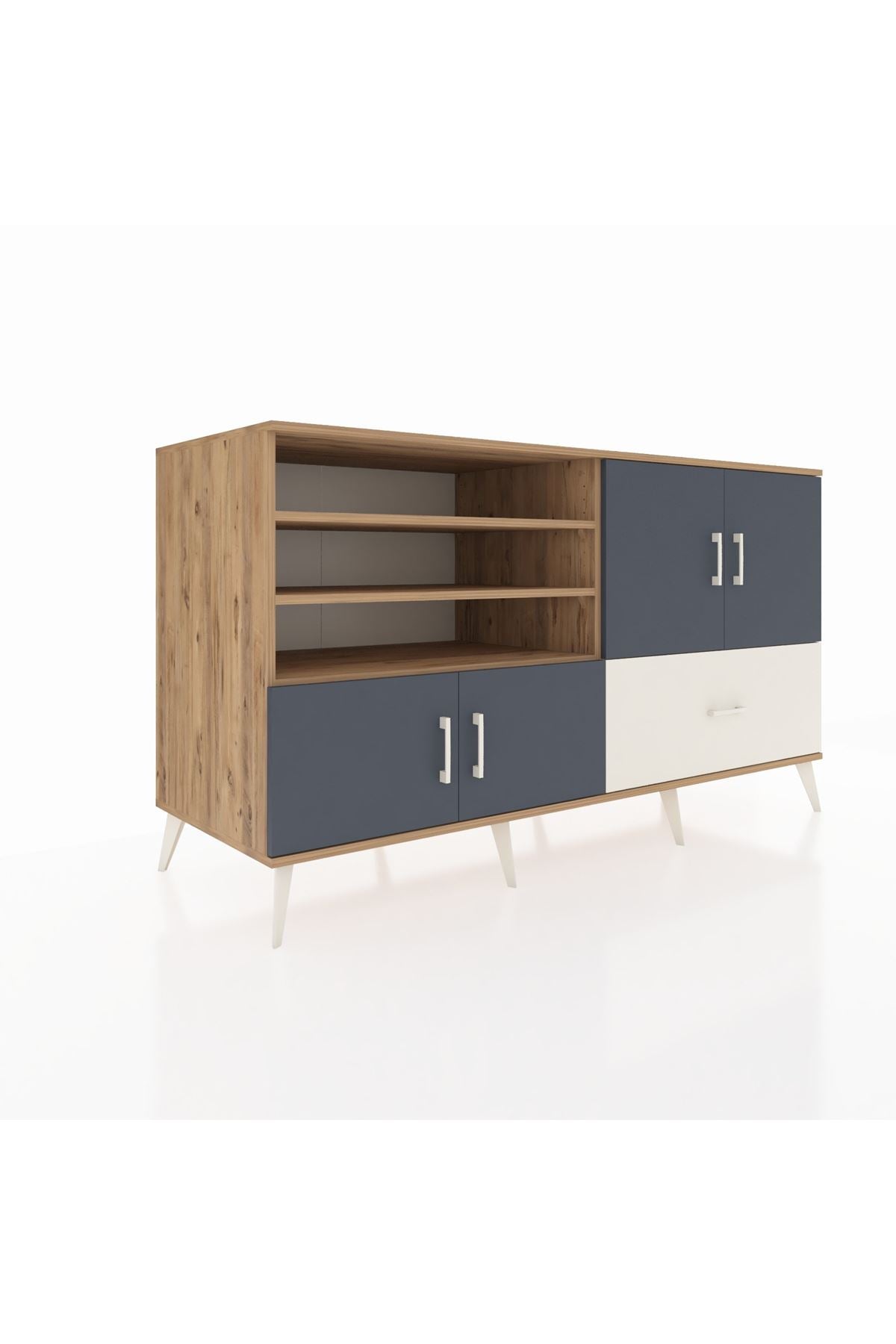 Kronos Konsol 5 Raflı Tek Çekmeceli 4 Kapaklı 176x59x99 Çam-Antrasit/Aytaşı