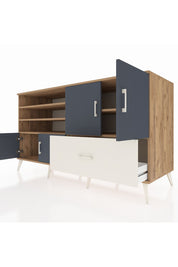 Kronos Konsol 5 Raflı Tek Çekmeceli 4 Kapaklı 176x59x99 Çam-Antrasit/Aytaşı