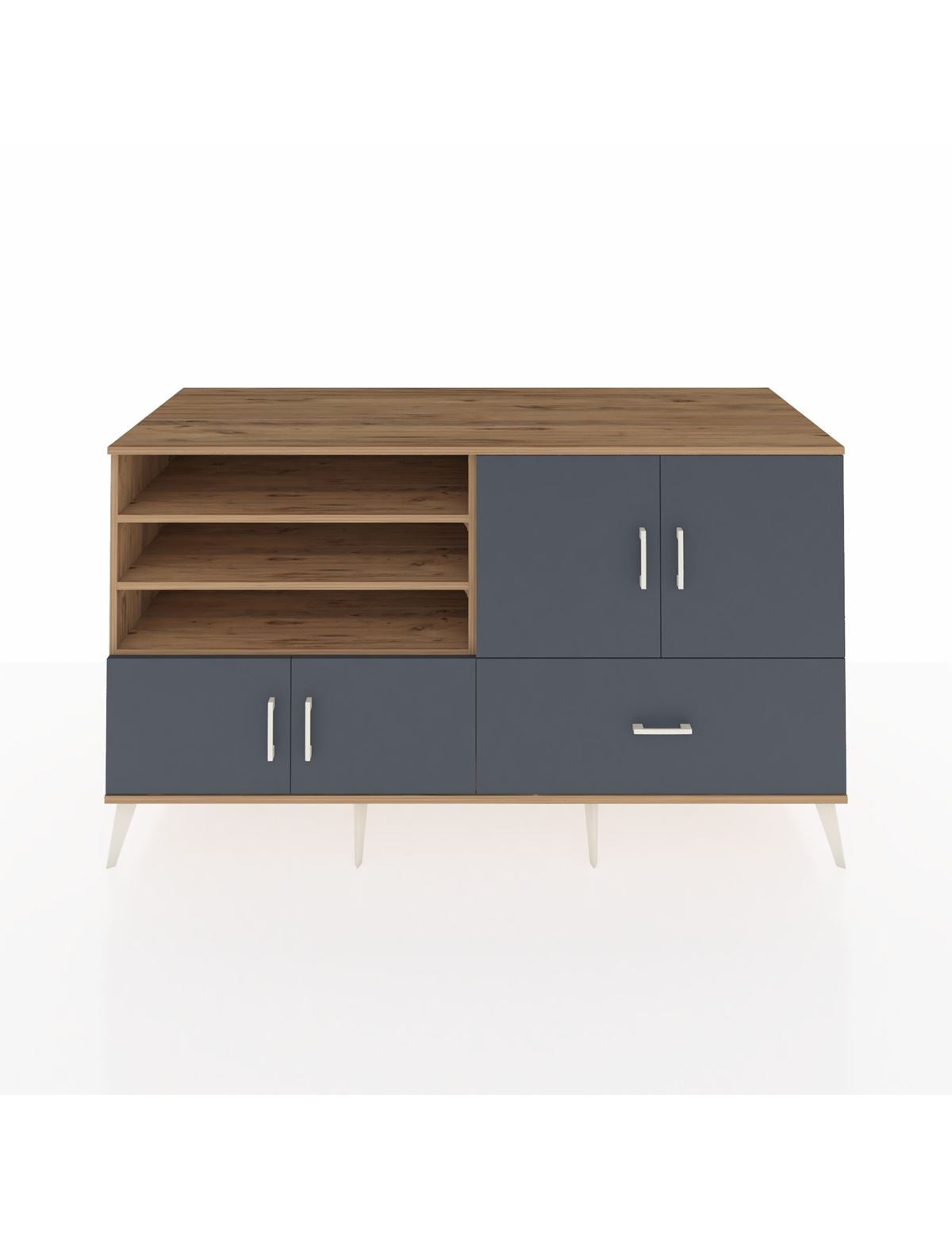 Kronos Konsol 5 Raflı Tek Çekmeceli 4 Kapaklı 176x59x99 Çam-Antrasit