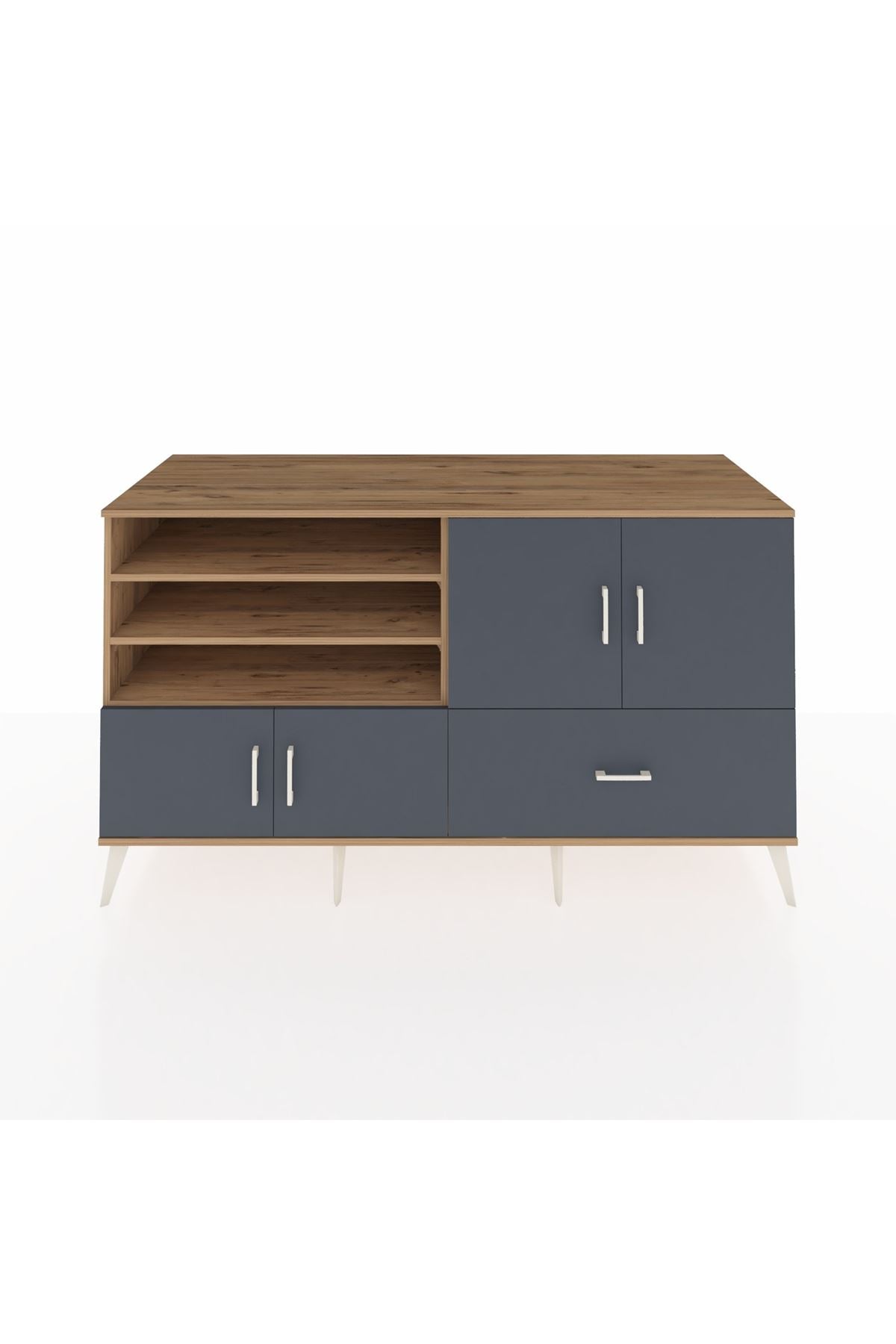 Kronos Konsol 5 Raflı Tek Çekmeceli 4 Kapaklı 176x59x99 Çam-Antrasit