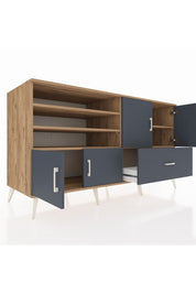 Kronos Konsol 5 Raflı Tek Çekmeceli 4 Kapaklı 176x59x99 Çam-Antrasit