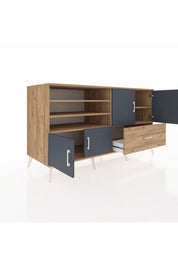 Kronos Konsol 5 Raflı Tek Çekmeceli 4 Kapaklı 176x59x99 Çam-Antrasit/Çam