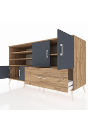 Kronos Konsol 5 Raflı Tek Çekmeceli 4 Kapaklı 176x59x99 Çam-Antrasit/Çam