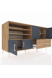 Kronos Konsol 5 Raflı Tek Çekmeceli 4 Kapaklı 176x59x99 Çam-Antrasit/Çam