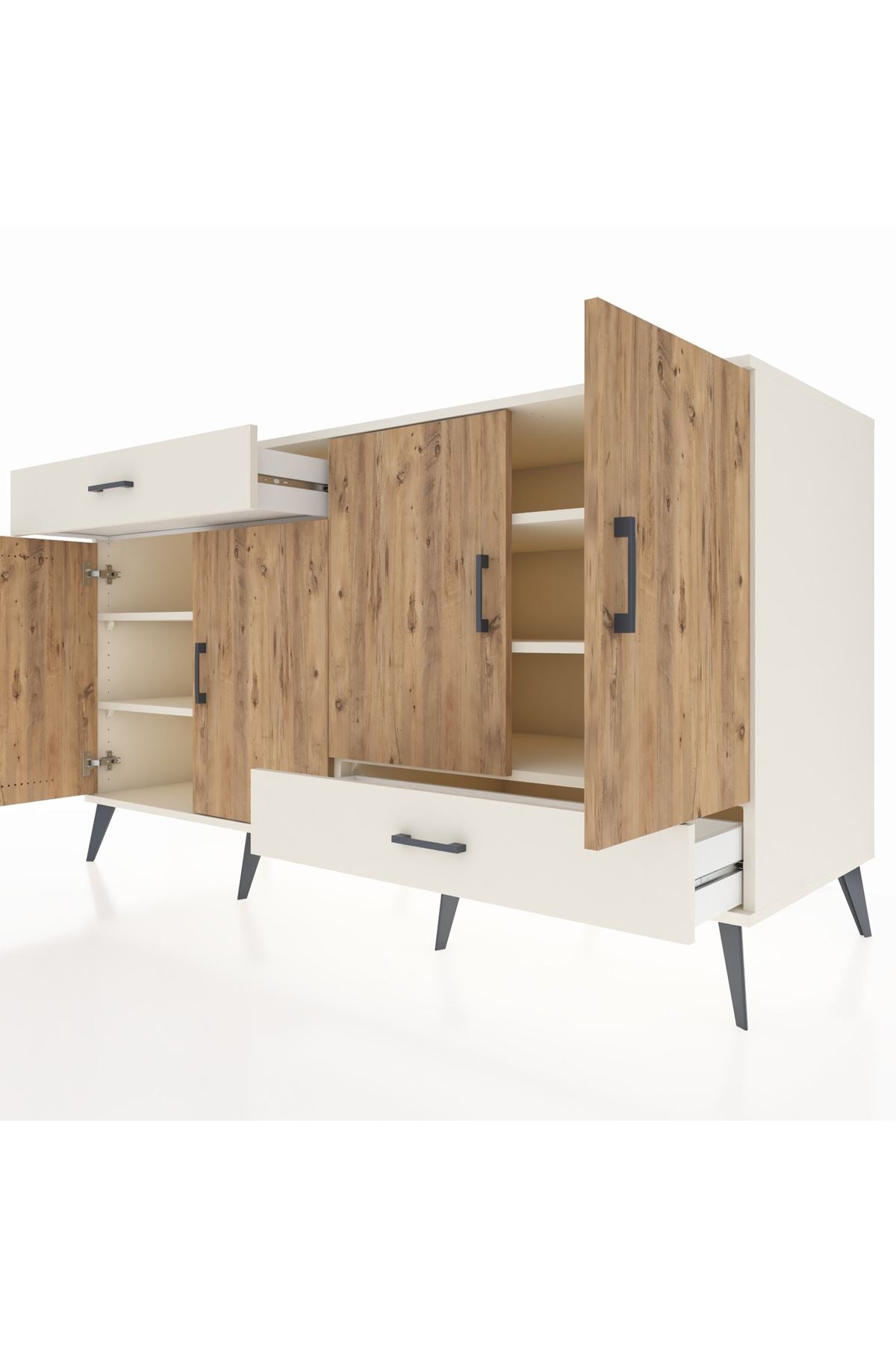 Kronos Konsol 5 Raflı 2 Çekmeceli 4 Kapaklı 176x59x99 Aytaşı-Çam/Aytaşı