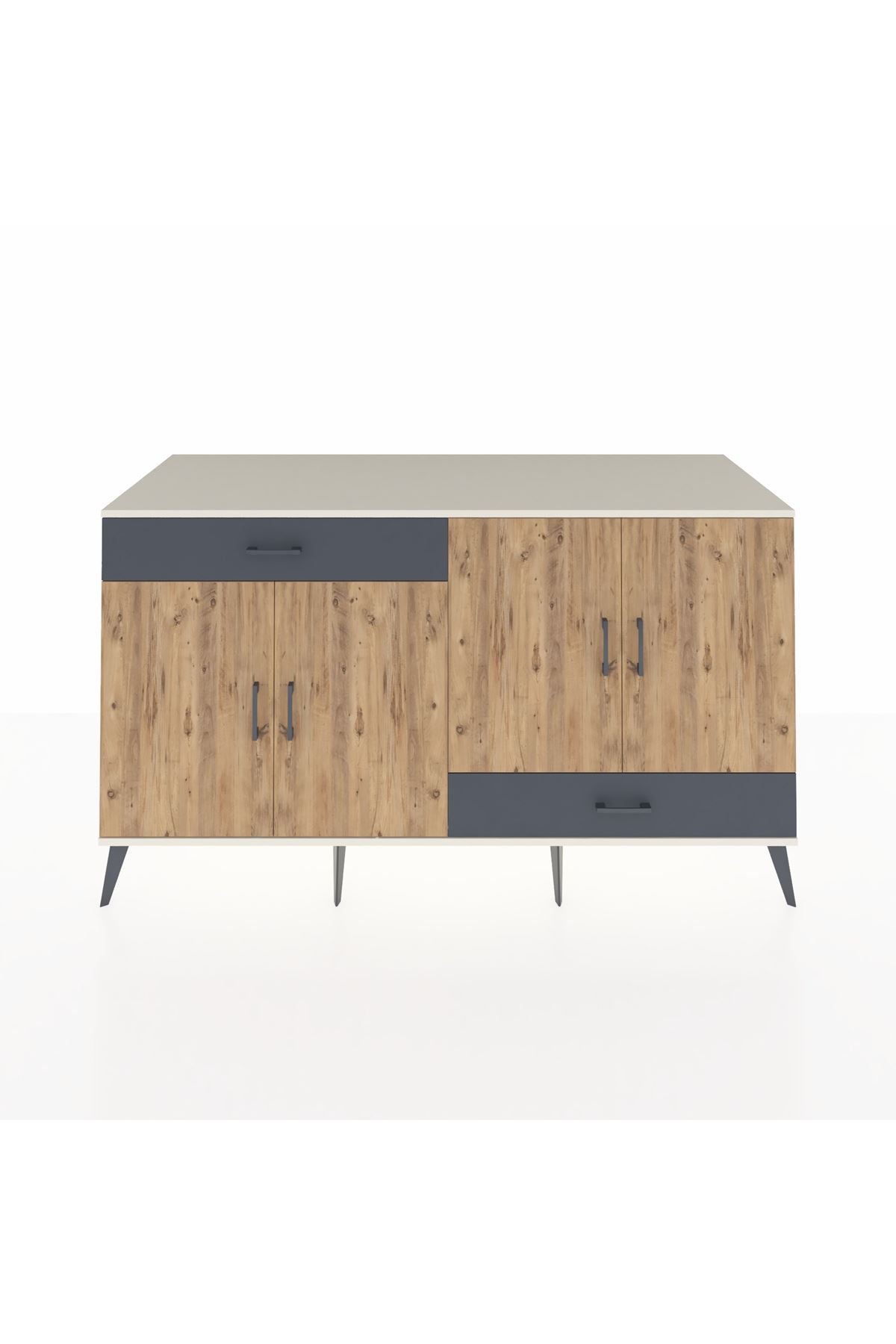 Kronos Konsol 5 Raflı 2 Çekmeceli 4 Kapaklı 176x59x99 Aytaşı-Çam/Antrasit