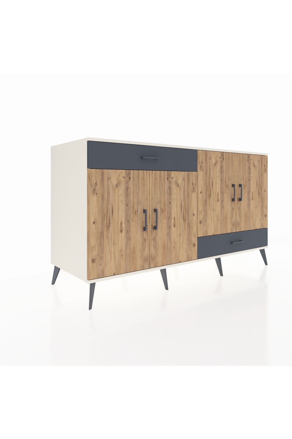 Kronos Konsol 5 Raflı 2 Çekmeceli 4 Kapaklı 176x59x99 Aytaşı-Çam/Antrasit