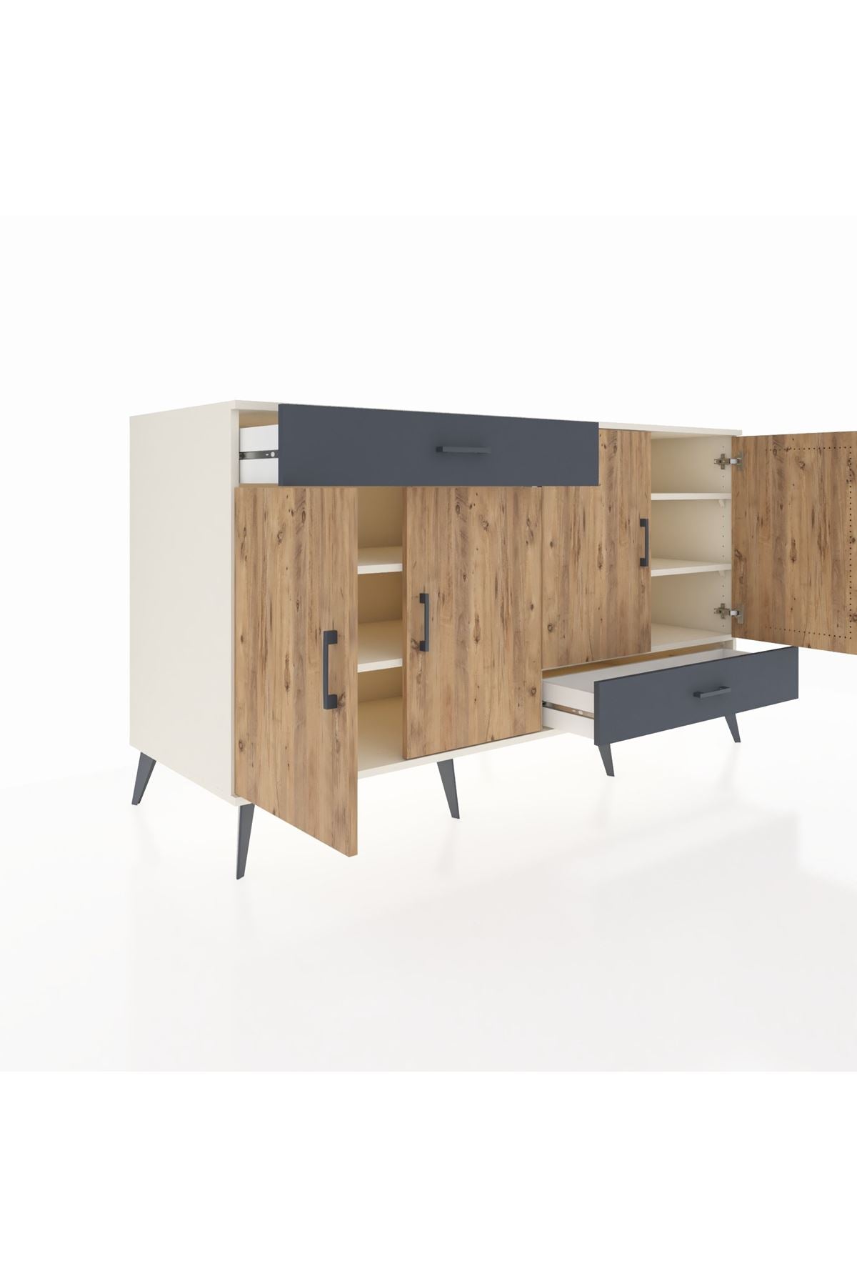 Kronos Konsol 5 Raflı 2 Çekmeceli 4 Kapaklı 176x59x99 Aytaşı-Çam/Antrasit