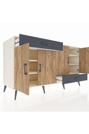 Kronos Konsol 5 Raflı 2 Çekmeceli 4 Kapaklı 176x59x99 Aytaşı-Çam/Antrasit