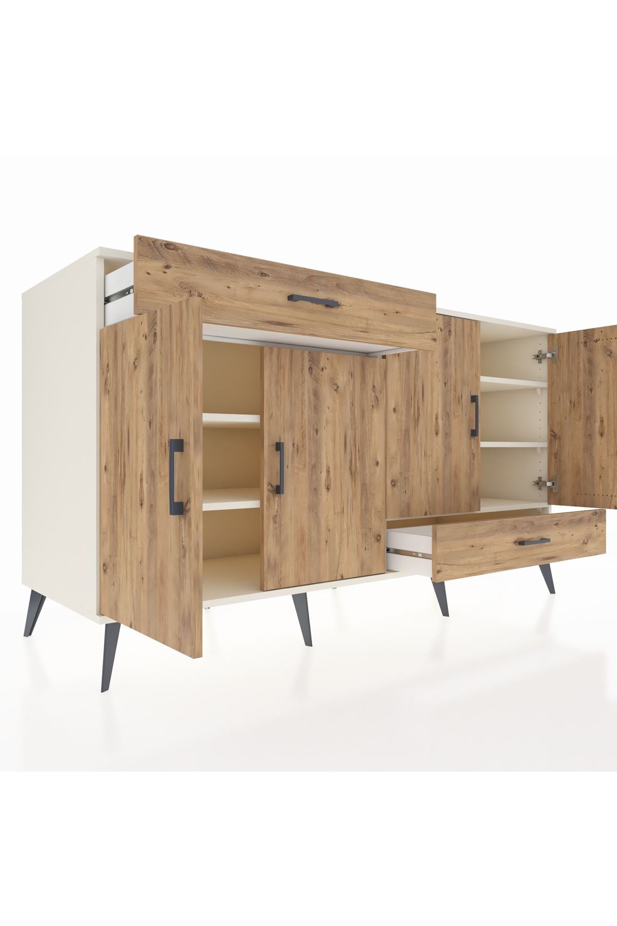 Kronos Konsol 5 Raflı 2 Çekmeceli 4 Kapaklı 176x59x99 Aytaşı-Çam