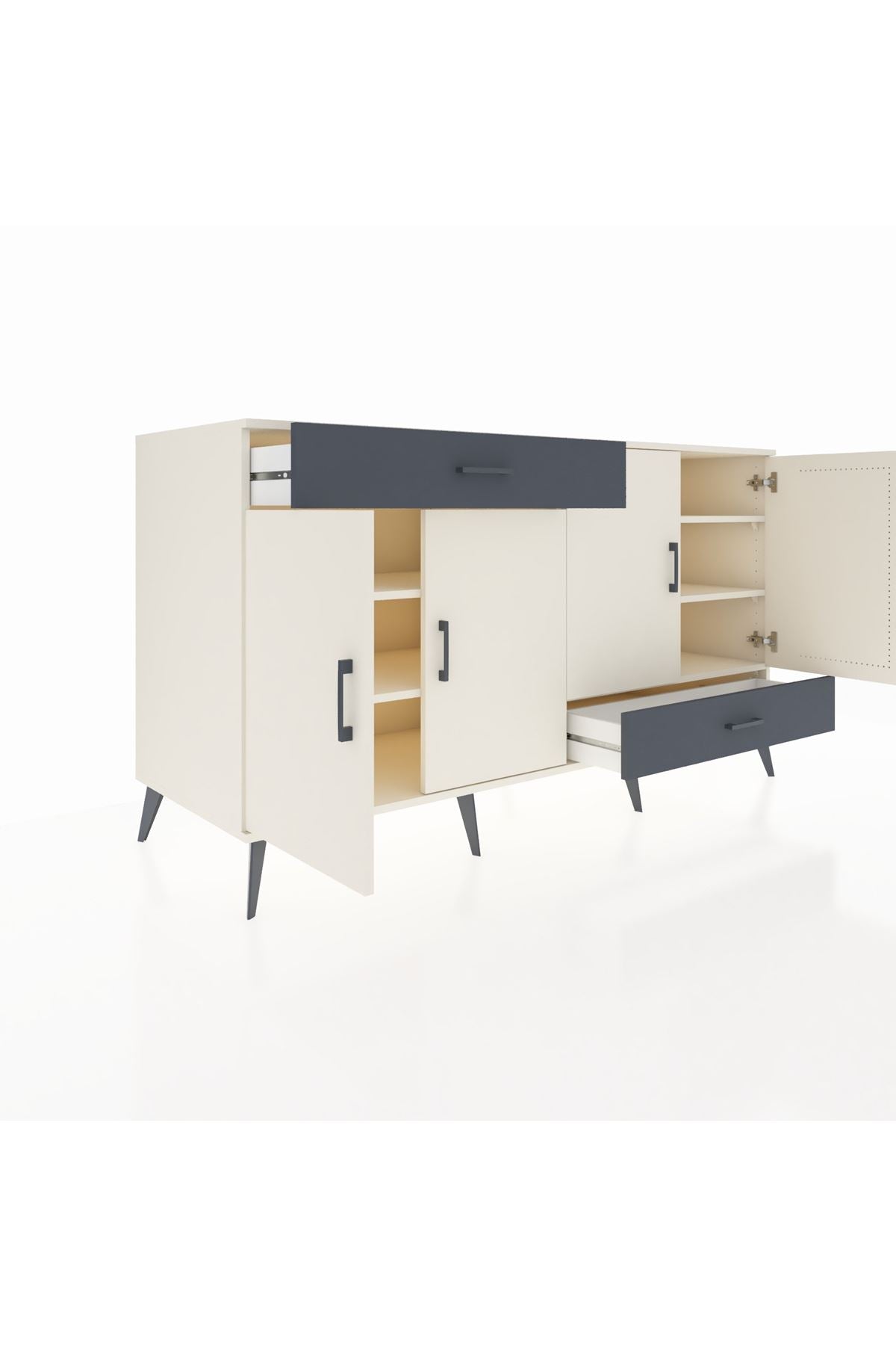 Kronos Konsol 5 Raflı 2 Çekmeceli 4 Kapaklı 176x59x99 Aytaşı-Aytaşı/Antrasit