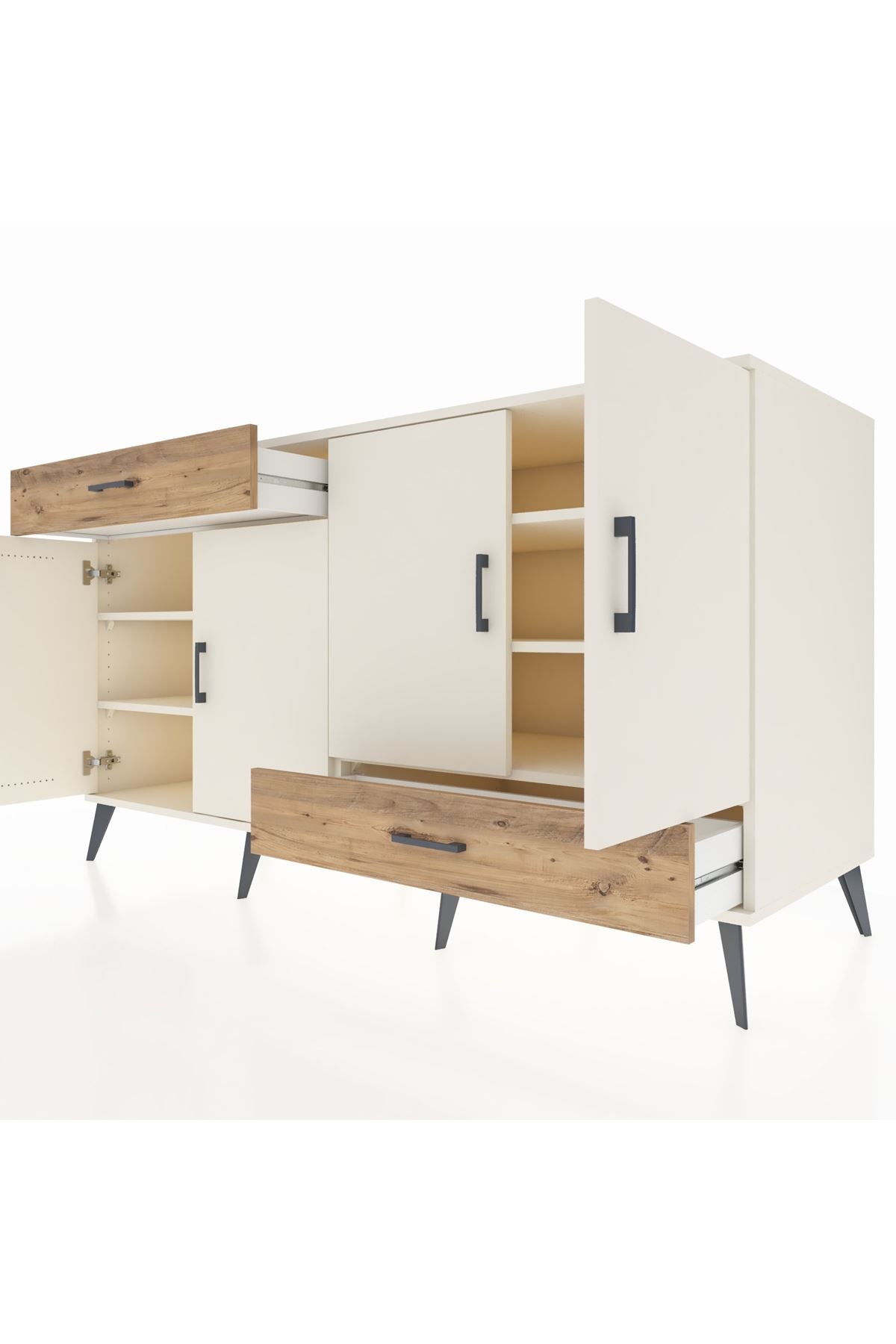 Kronos Konsol 5 Raflı 2 Çekmeceli 4 Kapaklı 176x59x99 Aytaşı-Aytaşı/Çam