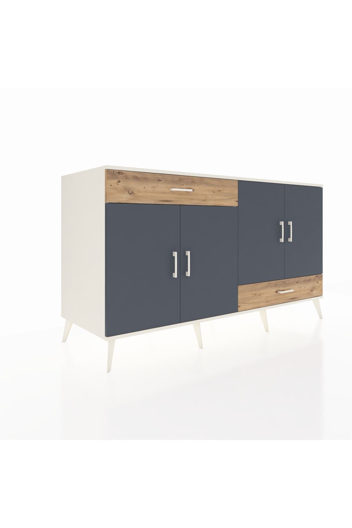 Kronos Konsol 5 Raflı 2 Çekmeceli 4 Kapaklı 176x59x99 Aytaşı-Antrasit/Çam