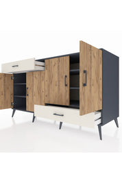 Kronos Konsol 5 Raflı 2 Çekmeceli 4 Kapaklı 176x59x99 Antrasit-Çam/Aytaşı