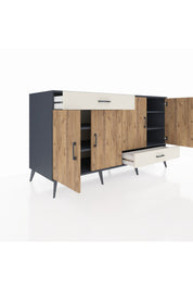 Kronos Konsol 5 Raflı 2 Çekmeceli 4 Kapaklı 176x59x99 Antrasit-Çam/Aytaşı