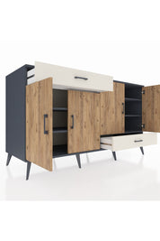 Kronos Konsol 5 Raflı 2 Çekmeceli 4 Kapaklı 176x59x99 Antrasit-Çam/Aytaşı