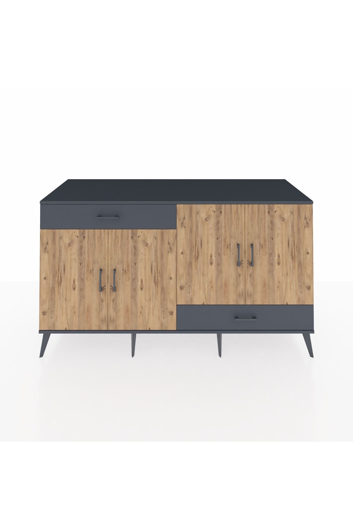 Kronos Konsol 5 Raflı 2 Çekmeceli 4 Kapaklı 176x59x99 Antrasit-Çam/Antrasit